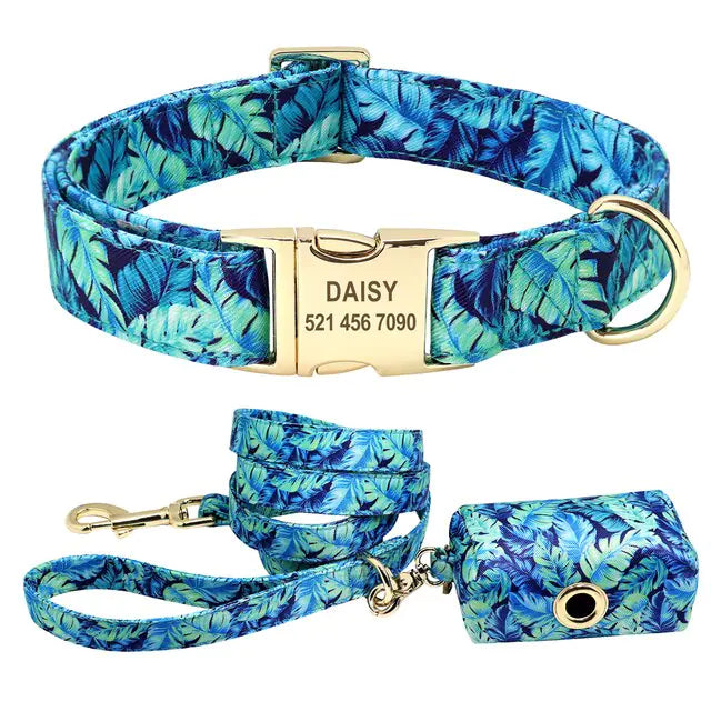 Personalized Printed Dog Collar Leash Set