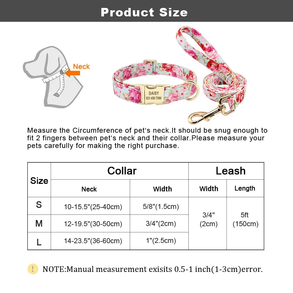 Personalized Printed Dog Collar Leash Set