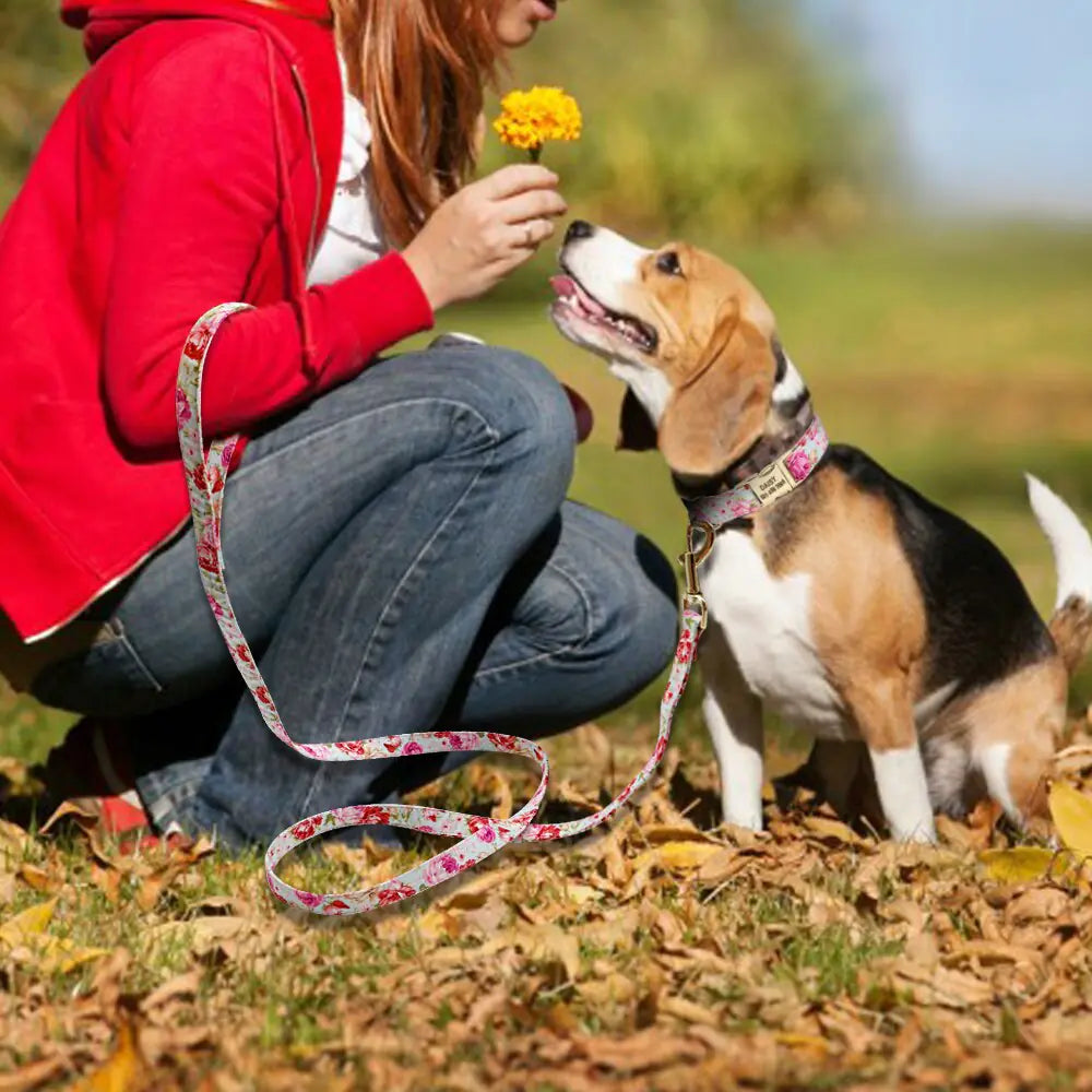 Personalized Printed Dog Collar Leash Set