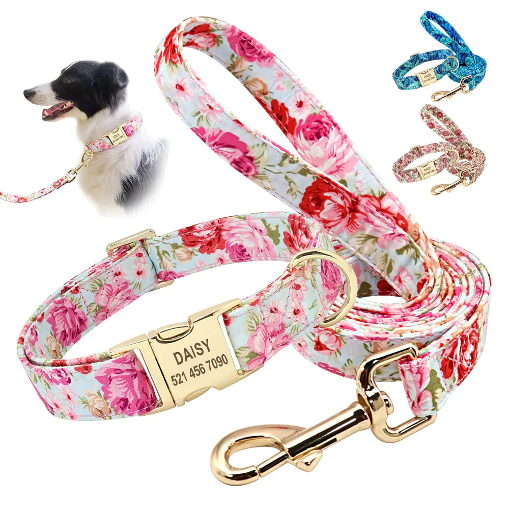 Personalized Printed Dog Collar Leash Set